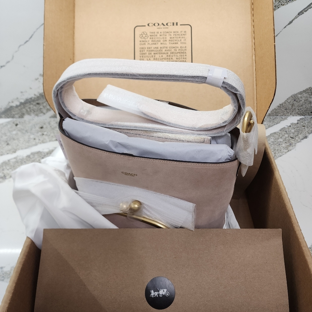 Coach Kisslock Bleecker Bucket Bag in Pink Nuage Suede NWT - Picture 2 of 14